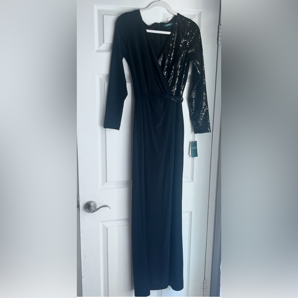 Elegant Black Sequin Wrap Dress